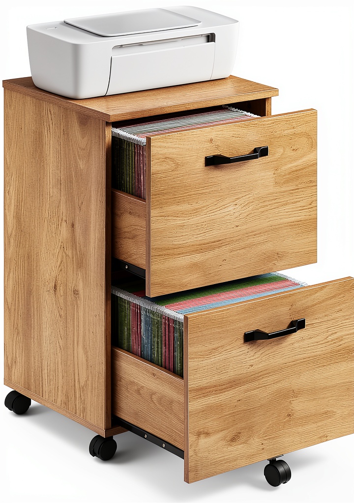 Installing VASAGLE 2-Drawer File Cabinet, Rolling Filing Cabinet with on a wooden desk