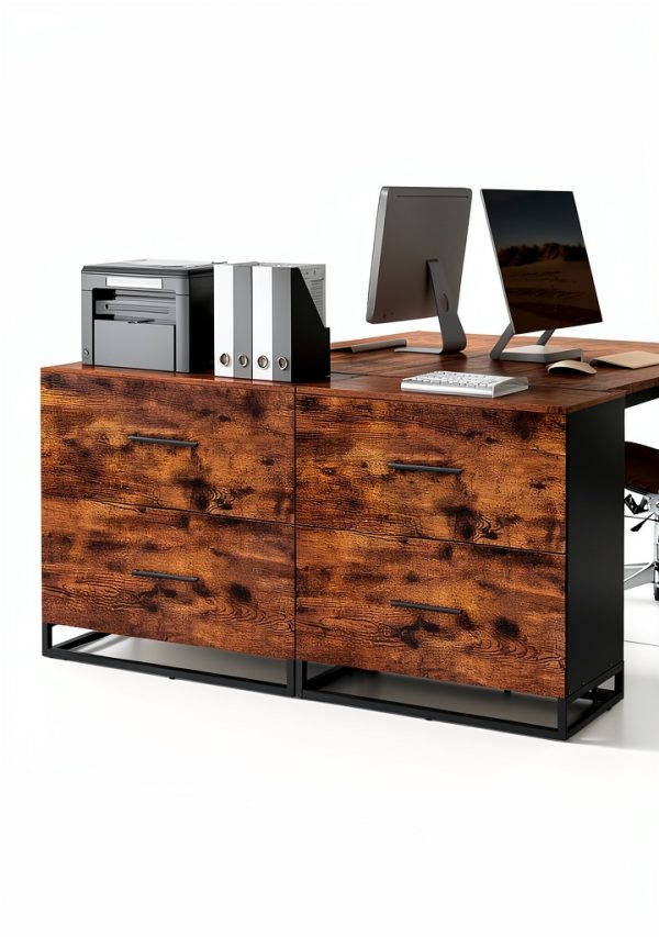 VASAGLE Lateral File Cabinet Rustic Brown + Ink Black-5