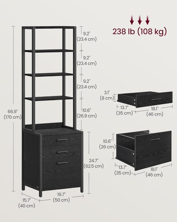 VASAGLE 3 Drawer File Cabinet Home Office Steel Frame-1