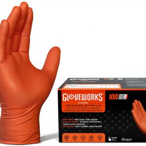 AMMEX Orange Nitrile Gloves Heavy Duty Chemical Resistant-0