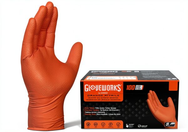 AMMEX Orange Nitrile Gloves Heavy Duty Chemical Resistant-0