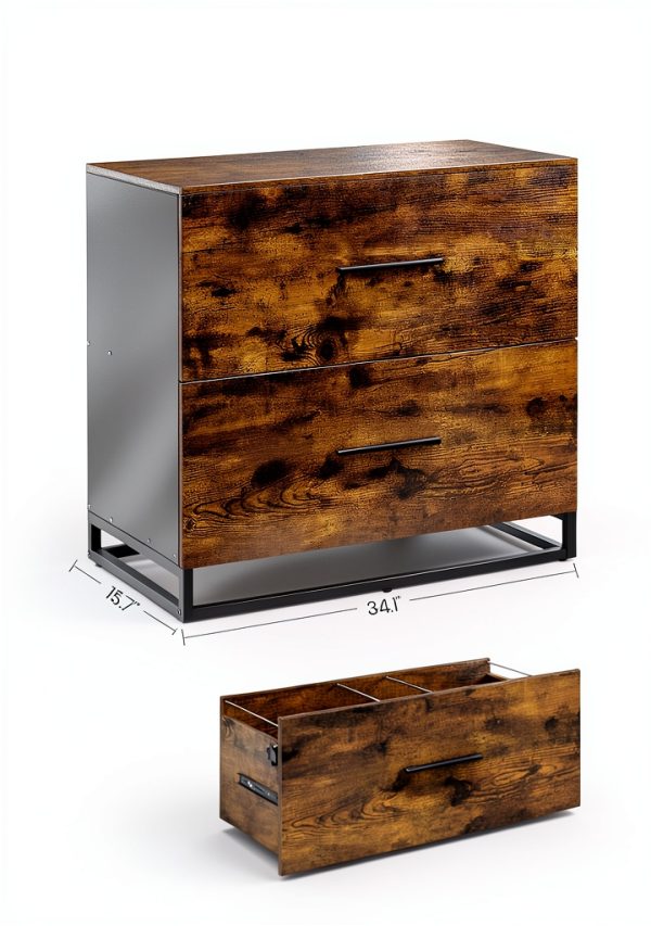 VASAGLE Lateral File Cabinet Rustic Brown + Ink Black-2