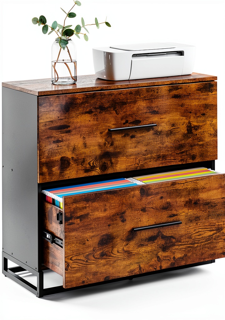 Installing VASAGLE Lateral File Cabinet Rustic Brown + Ink Black in a home office