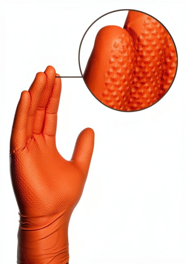 AMMEX Orange Nitrile Gloves Heavy Duty Chemical Resistant-3