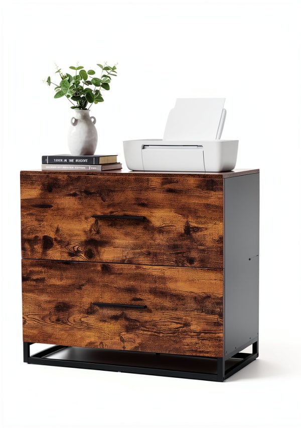 VASAGLE Lateral File Cabinet Rustic Brown + Ink Black-1