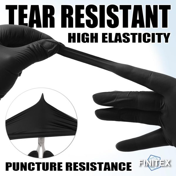 FINITEX Black Nitrile Disposable Gloves Durable Textured-4