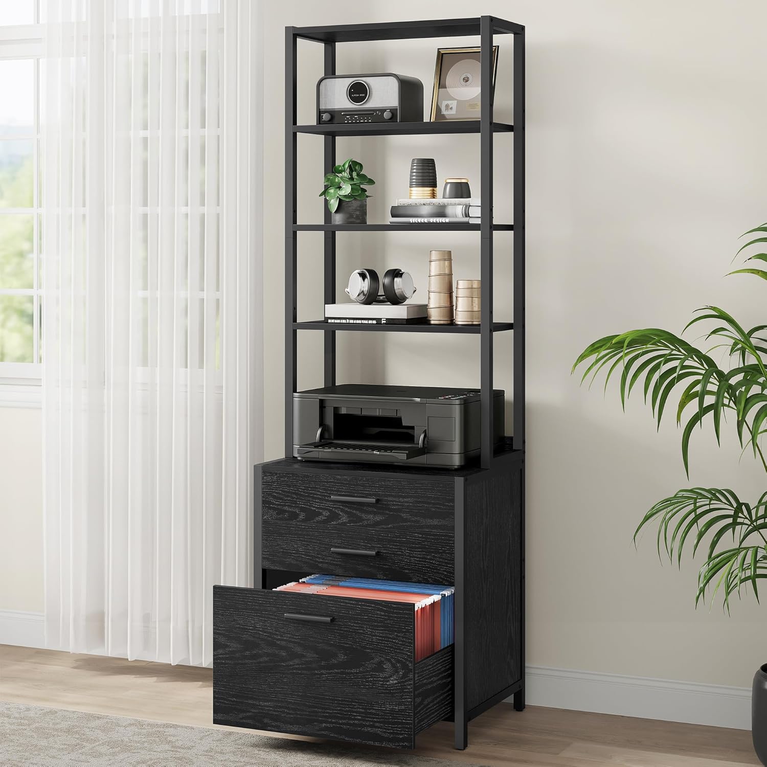 Installing VASAGLE 3 Drawer File Cabinet Home Office Steel Frame on a wooden desk