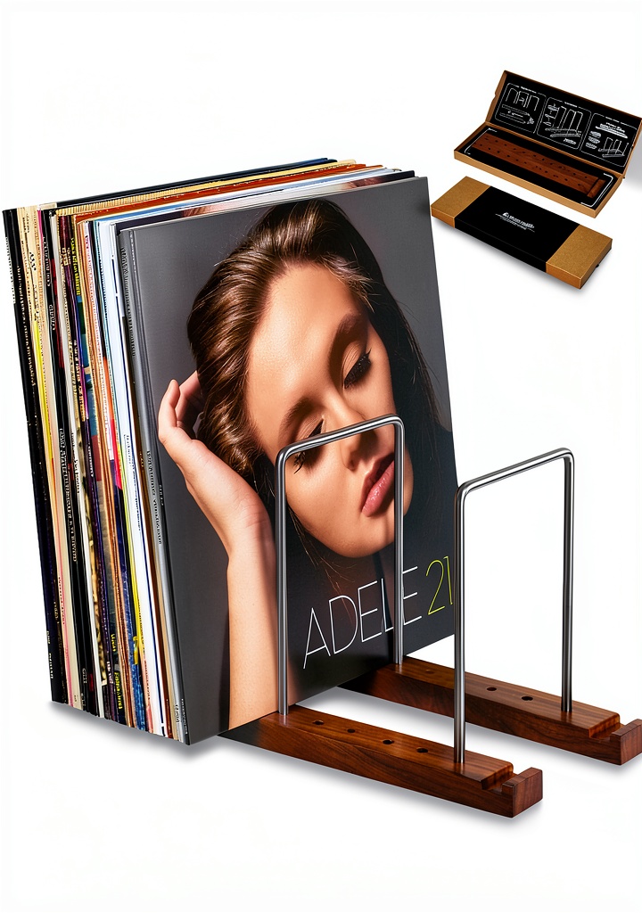 'Optage Audio Vinyl Record Storage Holder Natural Walnut'