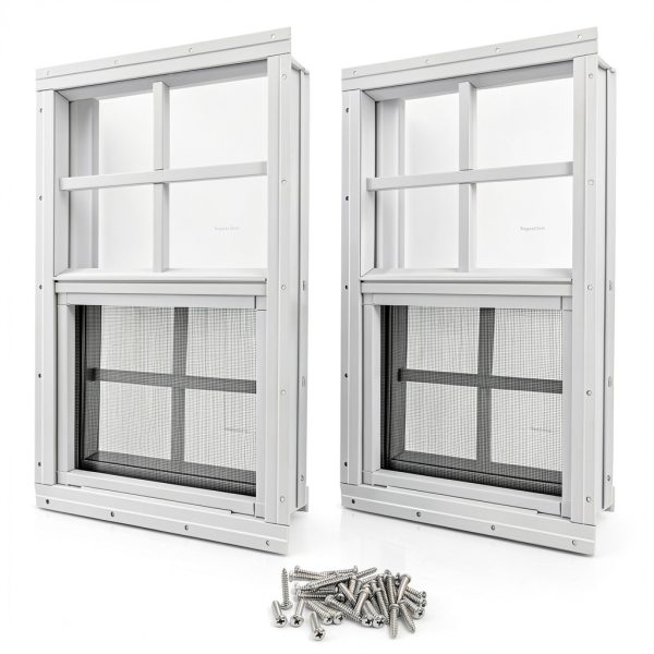 White Flush Mount Shed Window CIPOOH 2-Pack 12x18 Tempered Sliding-4
