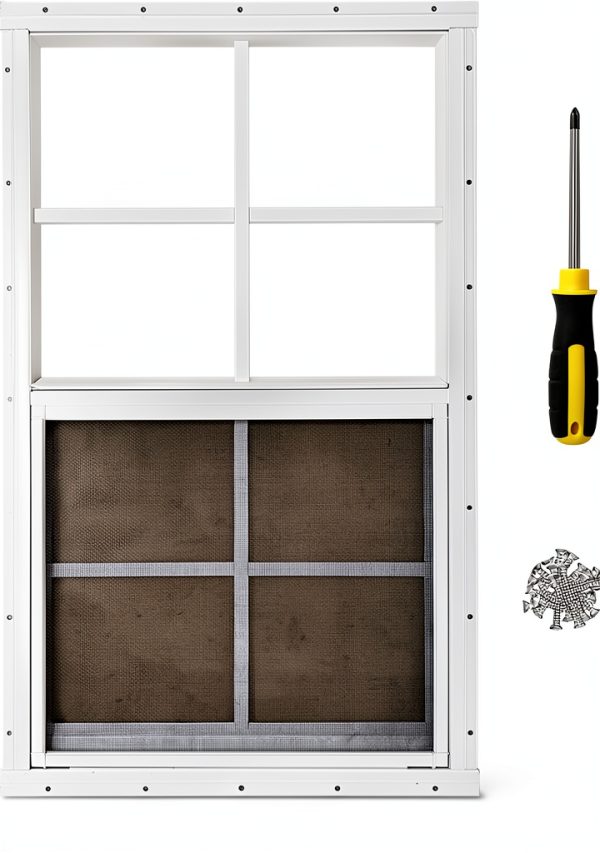 Hryan 12"x18" Shed Window for Chicken Coop, Playhouse and Mobihome, White Windows for Exterior Sheds, Mobile Home, Garage and Green House-0