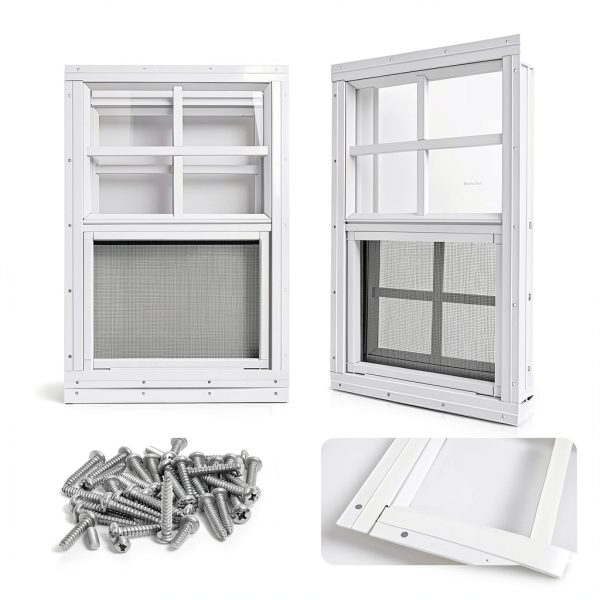 White Flush Mount Shed Window CIPOOH 2-Pack 12x18 Tempered Sliding-1