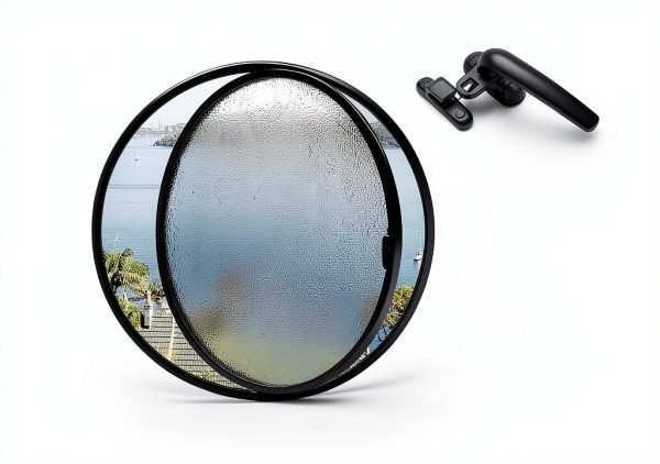 19.7IN Porthole Window with Tempered Glass,360° Circular Rotating Windows,Sliding Windows with Handle For Bathroom/Kitchen/Bedroom/Living Replacement Indoor Ventilated Windows Decorate(Black)-3