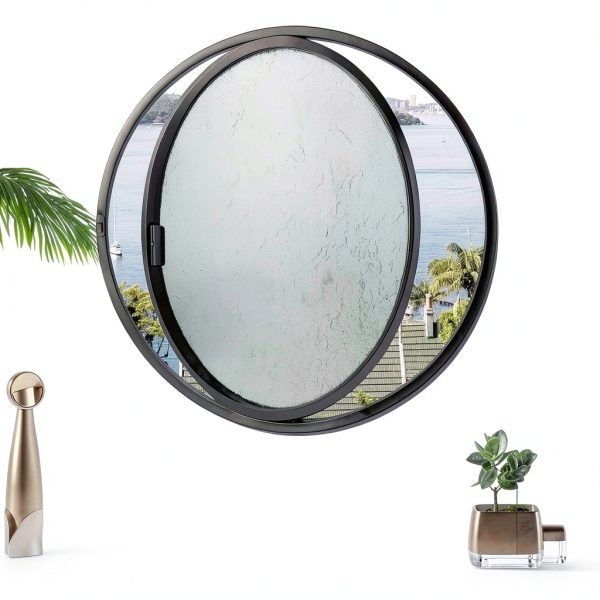 19.7IN Porthole Window with Tempered Glass,360° Circular Rotating Windows,Sliding Windows with Handle For Bathroom/Kitchen/Bedroom/Living Replacement Indoor Ventilated Windows Decorate(Black)-8