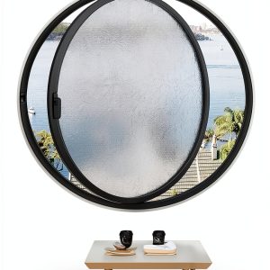 19.7IN Porthole Window with Tempered Glass,360° Circular Rotating Windows,Sliding Windows with Handle For Bathroom/Kitchen/Bedroom/Living Replacement Indoor Ventilated Windows Decorate(Black)-0