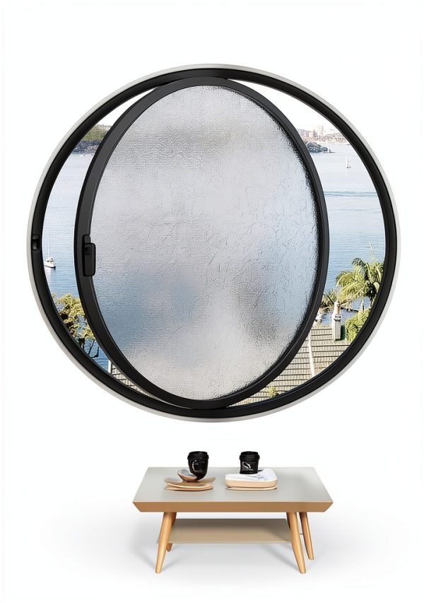 19.7IN Porthole Window with Tempered Glass,360° Circular Rotating Windows,Sliding Windows with Handle For Bathroom/Kitchen/Bedroom/Living Replacement Indoor Ventilated Windows Decorate(Black)-0